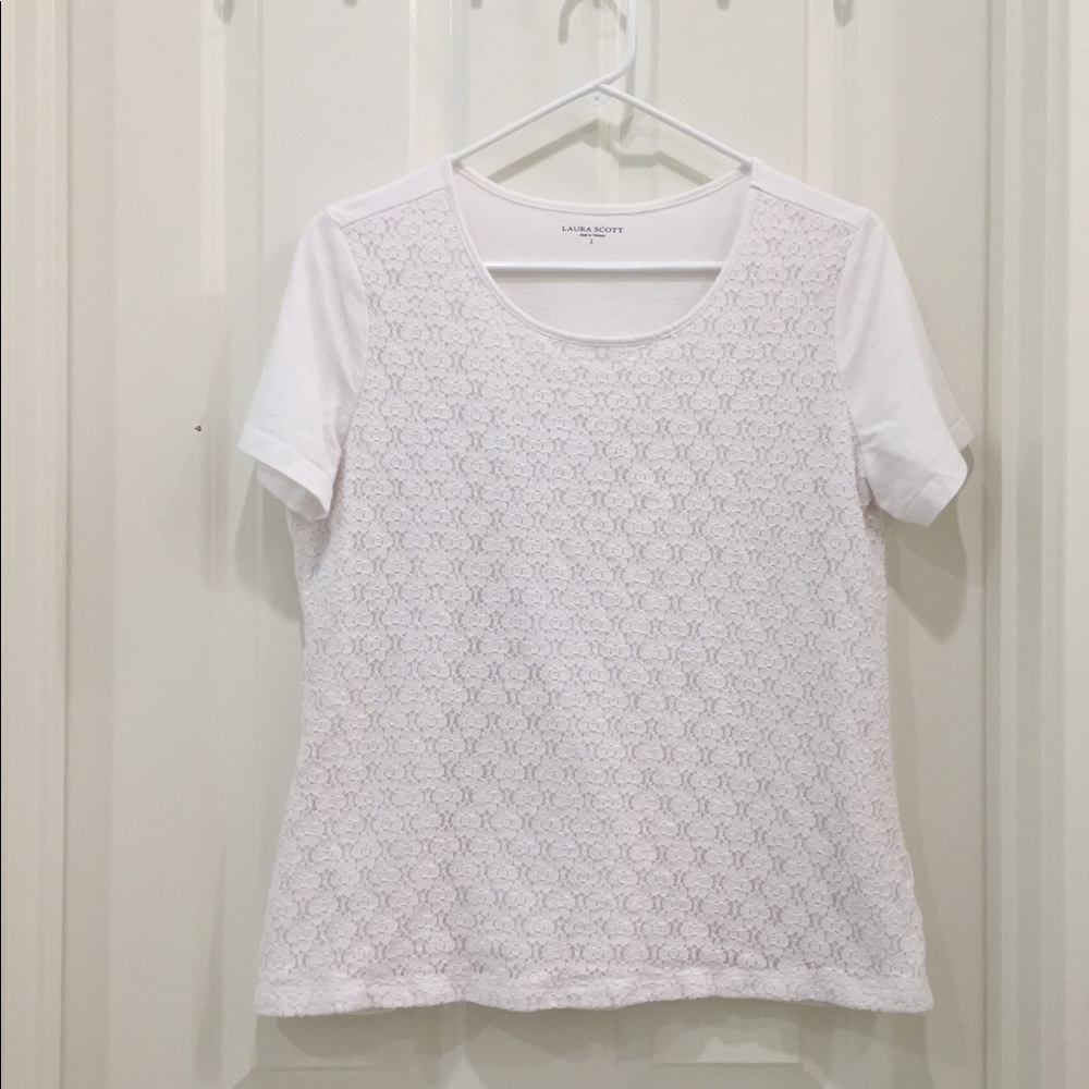 Cute Laura Scott White Lace Top SZ L